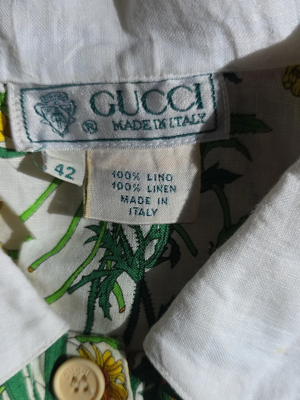 Vintage Gucci Flora Print 100% Linen Button-Up Shirt